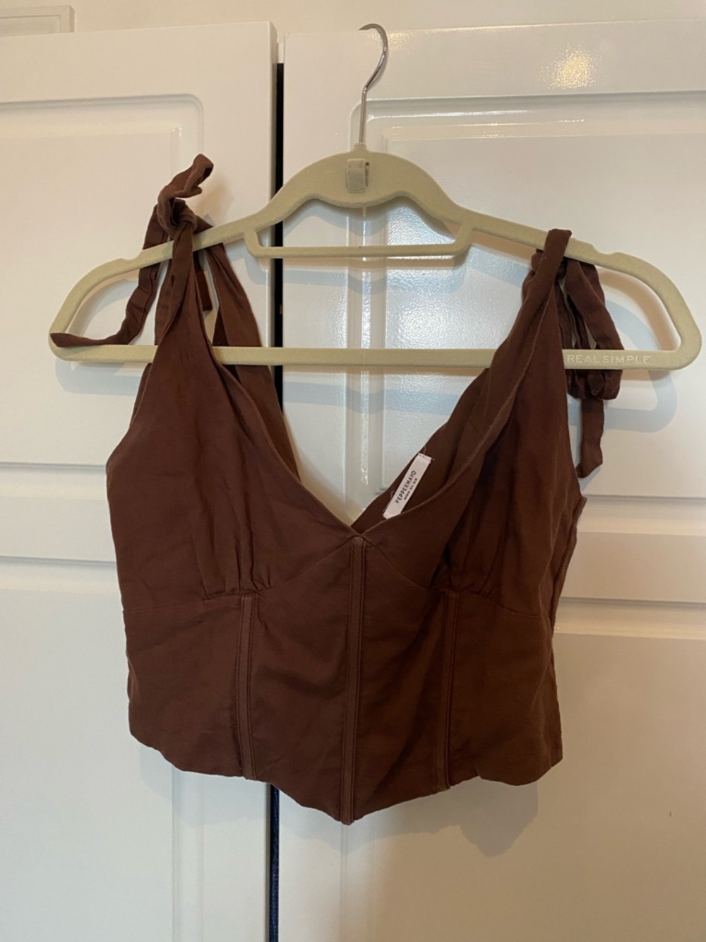 Peppermayo Brown Tie-Shoulder Crop Top